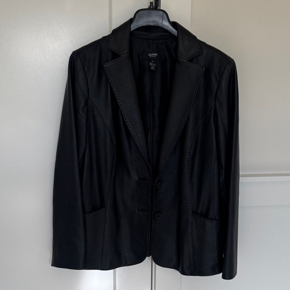 Alfani Woman Black Genuine Leather Jacket Blazer Versatile Classic Sleek Size 1X